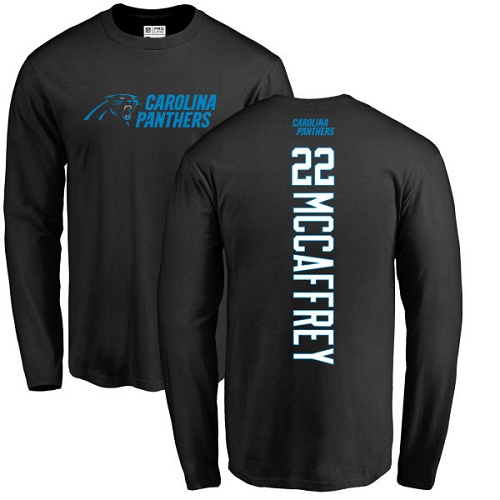 Carolina Panthers Men Black Christian McCaffrey Backer NFL Football #22 Long Sleeve T Shirt->nfl t-shirts->Sports Accessory